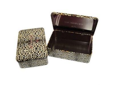Rectangular tin cas with hinged lid